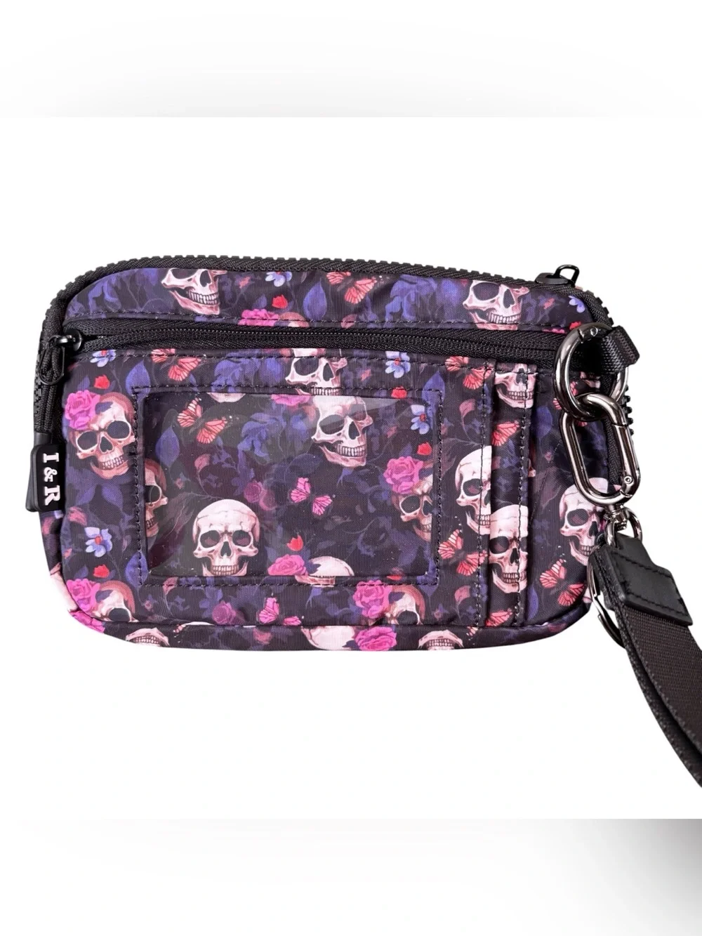 Iris and Rainbow Blooming Skulls Carry All Wristlet - Picture 2 of 4